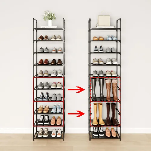 Vista 6 de Zapatero alto de 8 niveles para armario, entrada, estante de zapatos ajustable, resistente y duradero, organizador de zapatos estrecho
