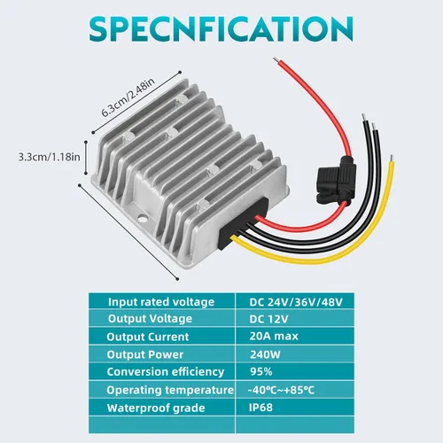Vista 2 de 20A 240W DC-DC 24V 36V 48V convertidor reductor de voltaje para carrito de golf, convertidor de reducción de voltaje a 12V, transformador