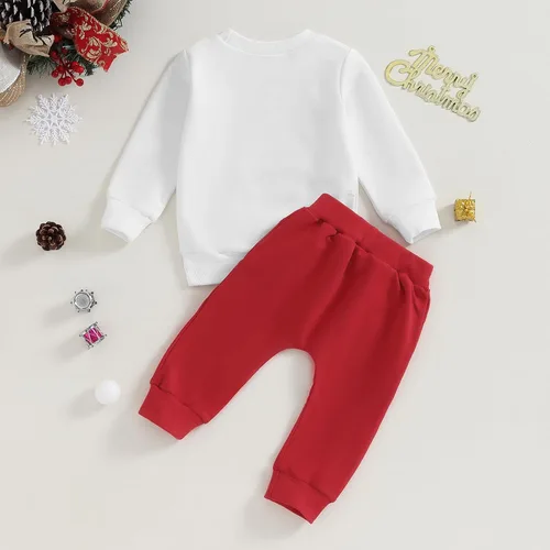 Vista 3 de DSORVICD Conjunto de sudadera de manga larga con estampado de letras para bebé niña y niño, 2 piezas, ropa de otoño e invierno