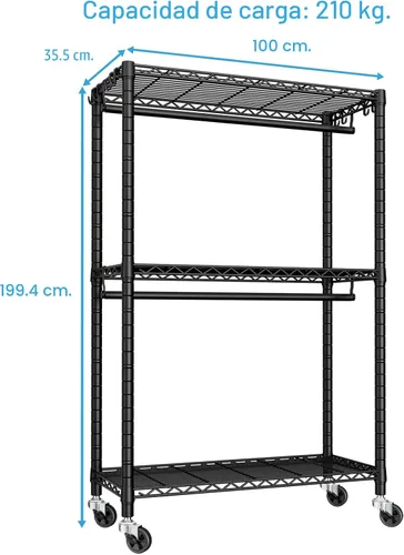 Vista 6 de FUTASSI P3 Perchero Enrollable, Estantes para Colgar Ropa, Perchero Resistente con Ruedas, Organizador de Clóset Portátil Independiente de 39.4