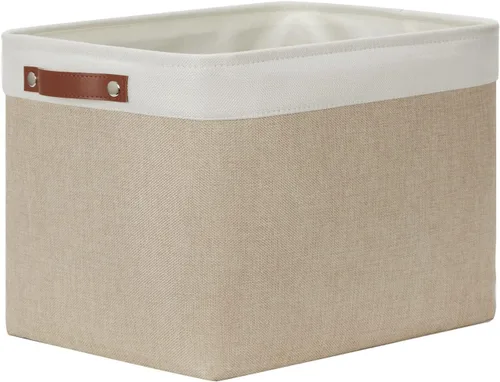 Vista 50 de DULLEMELO Cesta de almacenamiento pequeña para estantes, pequeña cesta plegable de tela rectangular para estantes, armarios, guardería, hogar Beige