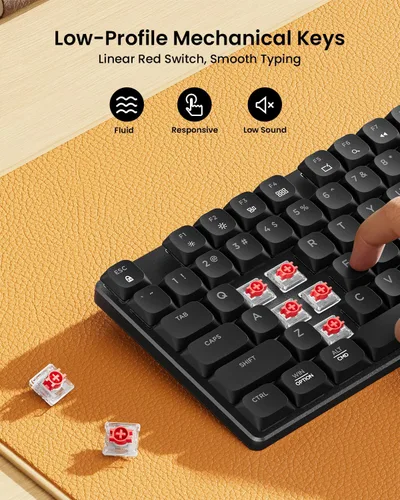Vista 2 de ProtoArc KM310 Teclado mecánico y ratón, teclado inalámbrico recargable de aluminio, 2.4G+Bluetooth dual, interruptores rojos lineales Negro