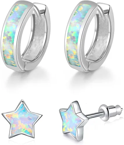 Vista 228 de CiNily Aretes Huggie de ópalo con bisagras, chapados en oro, hipoalergénicos, pequeños aretes de aro para mujeres, adolescentes, niñas, hombres