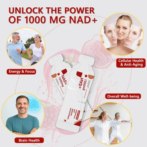 Vista 6 de Suplemento NAD 1000 mg paquetes líquidos – Suplementos NAD para mujeres y hombres con ribósido de nicotinamida, resveratrol, PQQ, quercetina