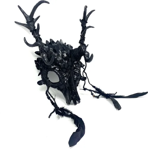 Vista 3 de Carnero - Máscaras de demonio y cuernos de diablo de cabra, máscara de miedo para disfraz de Halloween, terror