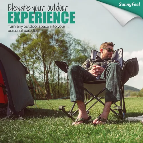 Vista 3 de SUNNYFEEL Silla Mecedora de Camping Paquete de 2, Silla Plegable de Jardín Extragrande para Exteriores con Bolsillo, Resistente