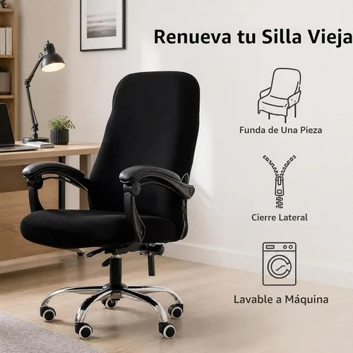 Vista 4 de Fundas para Sillas de Oficina de Computadora Elásticas Universales para Sillas Giratorias de Escritorio SOLO Fundas para Sillas (Negro, Mediano)