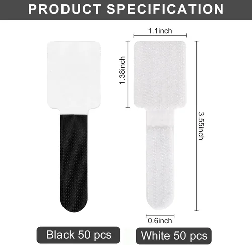 Vista 2 de Paquete de 100 bridas autoadhesivas reutilizables para organizar cables y correas ajustables de gancho y bucle para organizar cables de datos