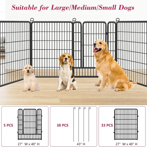 Vista 3 de Corralito para perros, 40 pulgadas de altura, 38 paneles de valla resistente para perros con puerta, corral de ejercicio antioxidante para perros