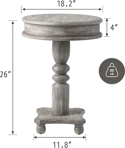 Vista 3 de Paquete de 2 mesas auxiliares redondas color gris rústico, parte superior de MDF, base de pedestal, perfecta para sala de estar, dormitorio, balcón