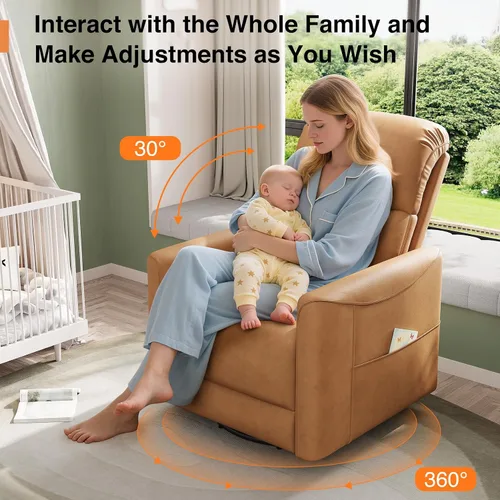 Vista 3 de Welzona Mecedora giratoria eléctrica, mecedora giratoria de 360°, mecedora de cuero sintético, silla eléctrica de posición infinita para adultos