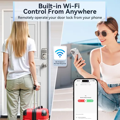 Vista 5 de U68W WiFi Fingerprint Smart Door Lock with Knob Set, Satin Nickel