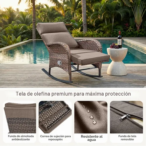 Vista 5 de Belord Zero Gravity - Silla reclinable giratoria para patio, silla de mimbre para exteriores con respaldo ajustable y reposapiés, sillas mecedoras