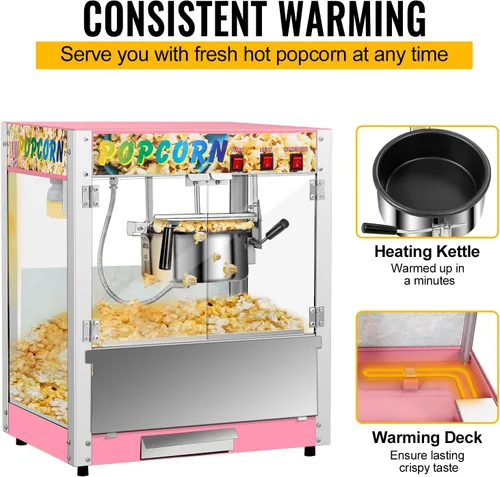 Vista 5 de Máquina comercial de palomitas de maíz con hervidor de 8 onzas, máquina de palomitas de maíz para encimera de 850 W para 48 tazas por lote