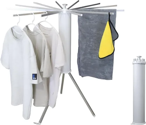 Vista 8 de RFOUO Tendedero de Ropa Trípode de Aluminio - 4 Varillas 16 Clips, Tendedero Plegable Portátil, Ahorro de Espacio, Tendedero de Ropa para Lavandería
