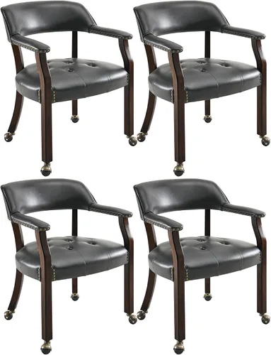 Vista 60 de LEEMTORIG Juego de 2 sillas de comedor con ruedas y brazo, sillas de comedor grandes con ruedas, silla de mesa de póquer de madera maciza, 26