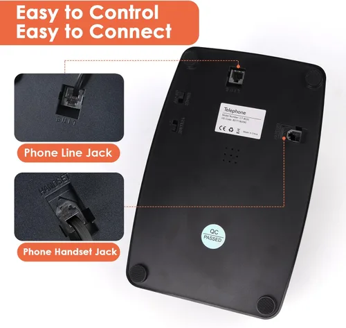 Vista 3 de Teléfono retro, teléfono antiguo con cable, teléfono retro con línea fija, botón clásico vintage de la vieja escuela con función de Negro