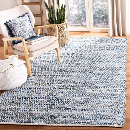 Vista 8 de Safavieh Colección Montauk - Alfombra de área de 5 x 8 pies, azul, hecha a mano, ideal para zonas de alto tráfico en sala de estar, dormitorio