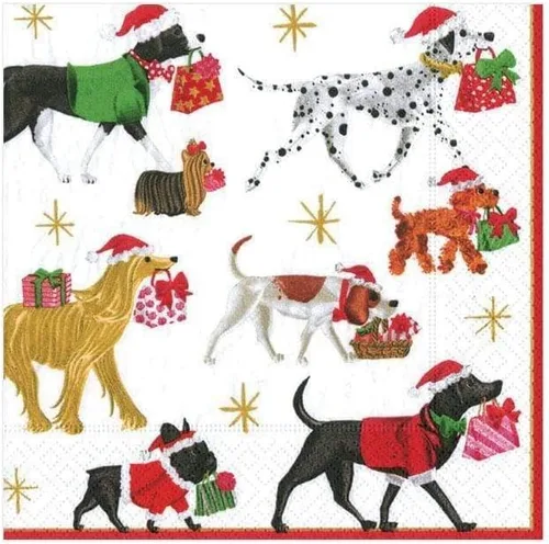 Vista 2 de Entretenimiento con servilletas de cóctel Caspari de Navidad, color blanco