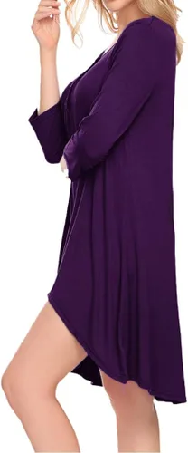 Vista 4 de Naggoo - Camiseta de manga 34 para mujer, diseño holgado y largo tipo túnica con cuello en V, botones, dobladillo asimétrico, tallas S a 3XL