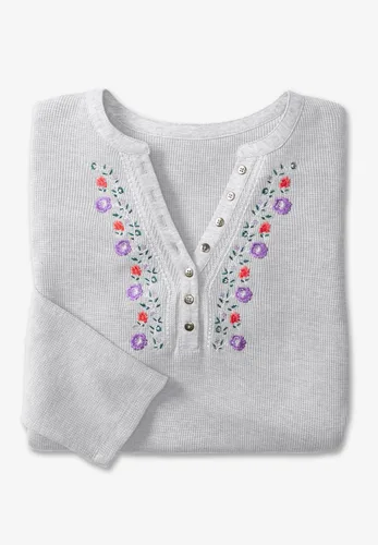 Vista 6 de Woman Within Camiseta térmica Henley bordada en tallas grandes para mujer