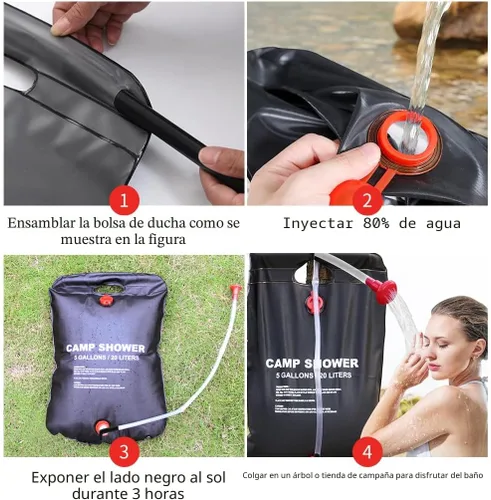 Vista 5 de DkOvn Bolsa de ducha solar, 5 galones/20L, bolsa de ducha para camping portátil con manguera extraíble y cabezal de ducha con interruptor