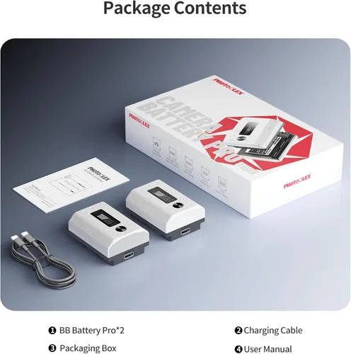 Vista 7 de 2-Pack 2600mAh NP-FZ100 Rechargeable Camera Battery USB-C Fast Charging