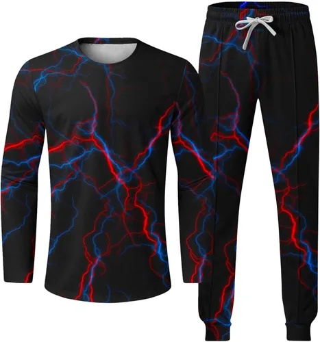 Vista 5 de Muscularfit Conjunto deportivo de 2 piezas para hombre con estampado 3D de otoño y manga larga