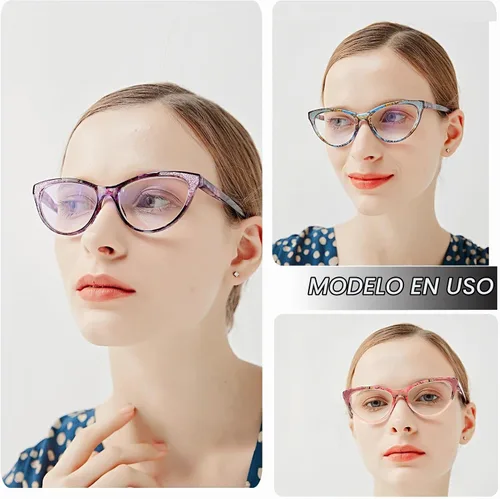 Vista 6 de Gafas de lectura de ojo de gato para mujer, anteojos, lectores de luz azul para mujer, gafas de computadora, gafas de sol, marco de brillo elegante