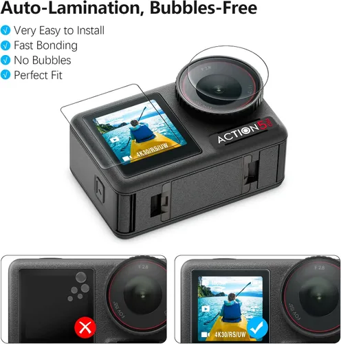 Vista 3 de AMAZEAR Action5 Pro - Protector de pantalla de lente para DJI Osmo Action 5 Pro (2 juegos), protector de vidrio templado, pantalla OLED, Ultra HD