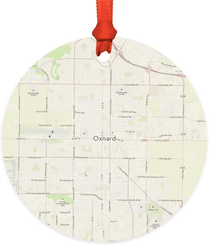 Vista 36 de Andaz Press Mapa de la ciudad de Estados Unidos redondo de madera natural MDF ornamento de Navidad, Akron, Ohio Vintage Mapa, 1 paquete, larga