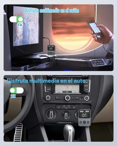 Vista 8 de Adaptador Bluetooth 5.3 para avión, transmisor y receptor 2 en 1, conecta 2 AirPods o auriculares, pantalla HD, conector de audio auxiliar de 0.138