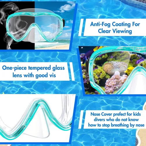 Vista 4 de Gafas de natación para niños de 6 a 14 años, máscara de buceo de vidrio templado, antiempañamiento, visión clara de 180°, color clásico, 6