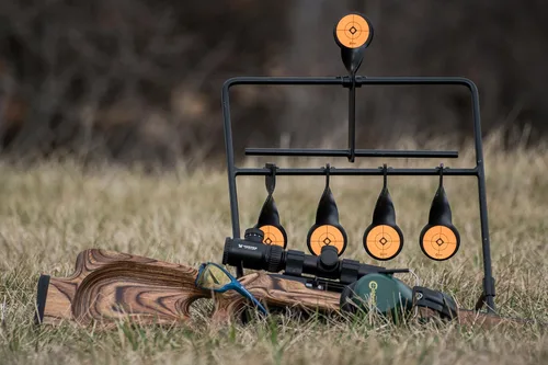 Vista 2 de Caldwell Rimfire Resetting and Swinging Target Kits with Steel Frame, for Shooting Practice, Outdoors