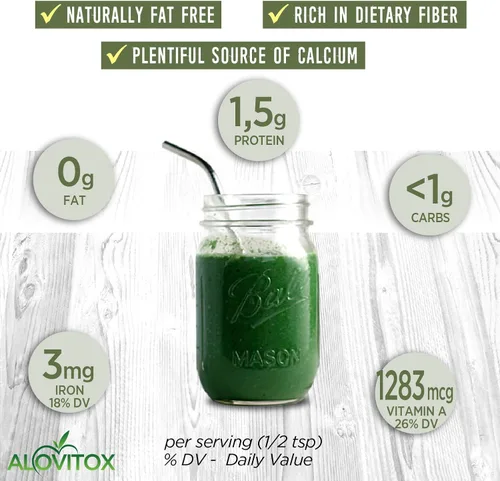 Vista 6 de Alovitox Jugo de hierba de cebada orgánica en polvo de 8 onzas, antioxidante e inmunitario, desintoxica y nutre, todo natural, sin gluten, sin OMG
