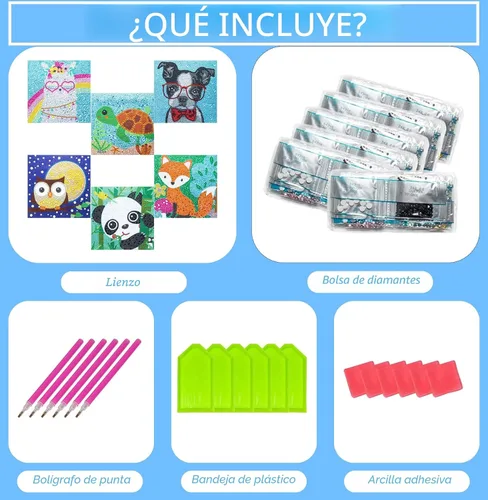 Vista 6 de CHWGLFGG Paquete de 6 kits de pintura de diamantes 5D para niños principiantes, kits de arte de diamantes lindos de taladro completo, arte de gemas