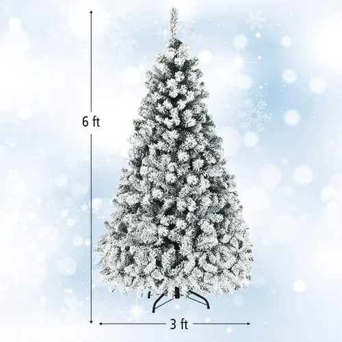 Vista 7 de HAPPYGRILL Árbol de Navidad preiluminado de 6 pies, agujas de PVC de alta calidad, 600 puntas de rama, pino flocado con bisagras de nieve