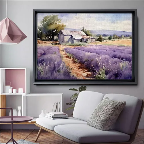 Vista 3 de Fields of Lavender, Watercolor Provence Landscape and Lavender Field - Watercolor Painting of Serene Beauty