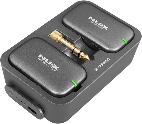 Vista 6 de NUX B-7PSM - Sistema de monitor inalámbrico intrauditivo de 5.8 GHz, IEM estéreo, estuche de carga incluido, transmisión de audio estéreo, diseñado