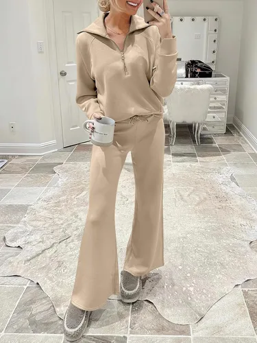 Vista 9 de ANRABESS Women 2 Piece Outfits Sweatsuit Set 2023 Fall Oversized Half Zip Sweatshirt Wide Leg Sweatpant Lounge Set Tracksuit