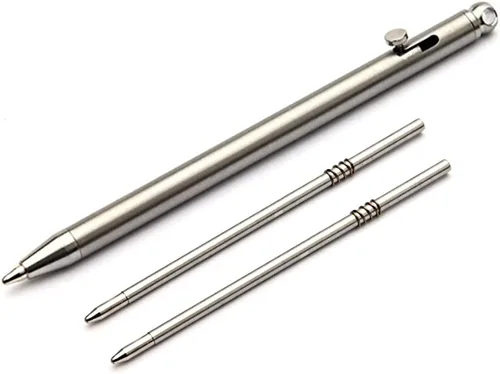 Vista 10 de Mini Titanium Creative Signature Pen Bolt Action Pen Cool Llavero Accesorios Gadgets útiles Herramienta al aire libre (gris)