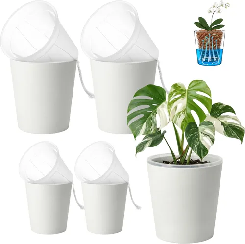 Vista 11 de Olla de riego automático de 6 pulgadas con maceta transparente en Blanco