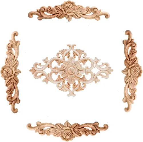 Vista 13 de 5 piezas de apliques de madera onlays decorativos para muebles, incrustaciones talladas en madera para puerta de cama, armario, muebles, decoración 1
