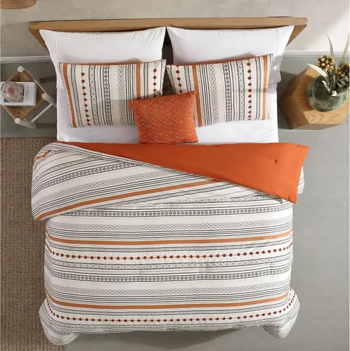 Vista 3 de Modern Threads - Juego de edredón de 4 piezas de la colección Layne - Juego de cama elegante reversible - Incluye edredón, fundas de almohada