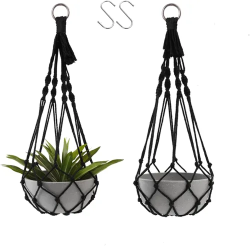 Vista 20 de Artilady Maceta Colgante Negra para Plantas de Interior Colgador de Plantas de Macramé Soporte Colgante Grande para Plantas con Cuentas Ajustables