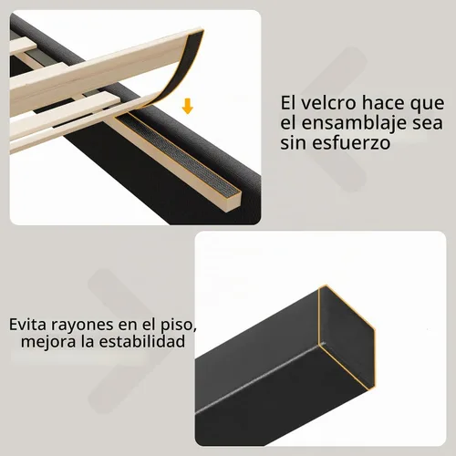 Vista 6 de iPormis Base de cama tamaño twin, cama de plataforma tapizada con cabecera de lino vertical, patas de cama anchas y soporte de listones de madera