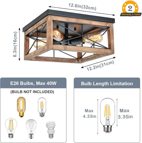 Vista 11 de eyassi Luces de Techo de Montaje Empotrado de Madera, Luminarias de Techo Estilo Granja de 4 Luces Cerca del Techo, Lámpara de Techo Negra para Isla