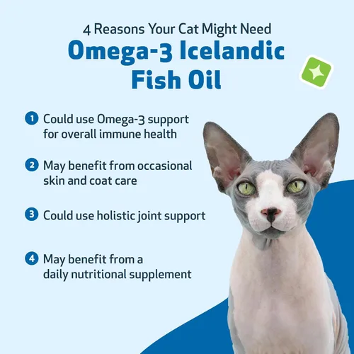 Vista 3 de Pet Wellbeing Aceite de pescado islandés omega-3 para gatos, pescado capturado en la naturaleza, pescado de agua fría, piel y pelaje saludables