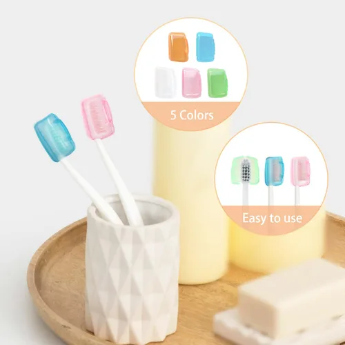 Vista 5 de 10 piezas de contenedores portátiles para cepillos de dientes de viaje, tapa de cepillo de dientes Tapas de cepillo de dientes convenientes