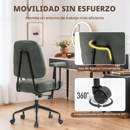 Vista 5 de ECOTOUGE Silla de oficina en casa, silla de cuero sintético moderna de Verde